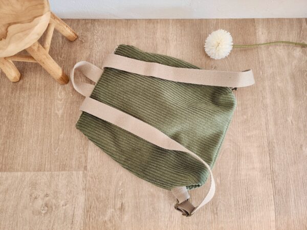 Sac à Dos personnalisé prénom Velours côtelé vert et imprimé voiture