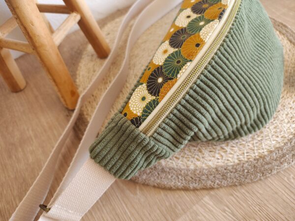 20260224_113151 Sac Banane personnalisable Velours côtelé vert kaki et imprimé fleuri