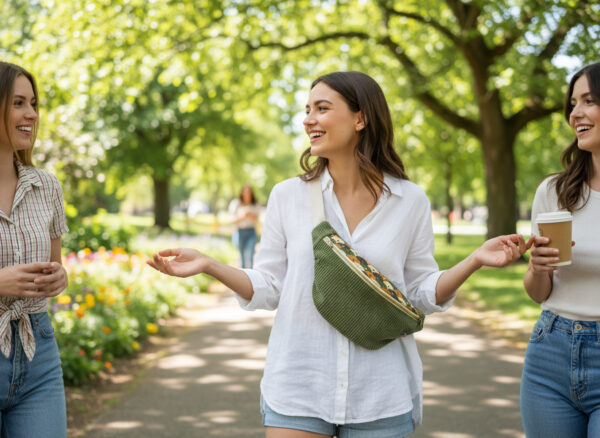 lifestyle-shot-1eeb2087-dbfe-47f1-abec-8df78b4eaffd Sac Banane personnalisable Velours côtelé vert kaki et imprimé fleuri