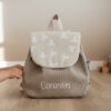 Sac à Dos personnalisé prénom Velours côtelé beige et tissu imprimé Oie