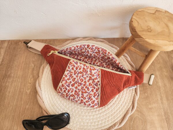 Sac Banane personnalisable Velours côtelé terracotta et imprimé léopard