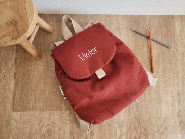 Sac à dos Maternelle/Crèche Personnalisé Prénom - Toile de coton Terracotta